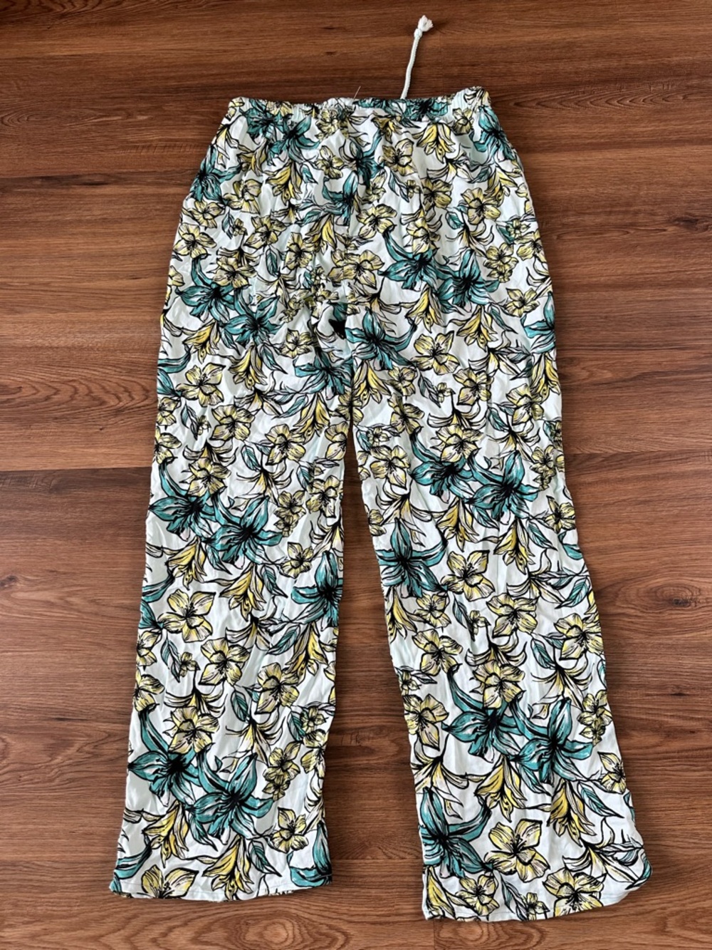 Beach Riot Womens The Blue Lagoon Drawstring Wide Leg Beach Pants Large Floral - Picture 7 of 7